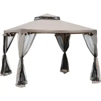 Novzep Wetterfester Gartenpavillon 2,94x2,94m Grau mit 4 Seitenwänden aus Metall und Polyester