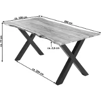 Casa Massiva Esstisch 280x100 cm Burgos, Akazienholz massiv + naturfarben + lackiert, echte Baumkante, Baumkantentisch mit X-Gestell aus Metall schwarz, Tischplatte 26 mm