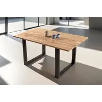 Casa Massiva Esstisch 180x90 cm Porto, Akazienholz massiv + naturfarben, Esszimmertisch mit gerader Kante, Holztisch mit schwarzem U-Gestell, Industrial-Design, Tischplatte 26 mm