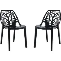 Idea New Garden Srl Set 2 transparente Stühle aus Polycarbonat mit modernem, von der Natur inspiriertem Design, robust und stapelbar, ideal für Küche, Esszimmer, Büro, Bar und Restaurant – ZELDA - Schwarz
