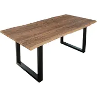 Casa Massiva Esszimmertisch 220x100 cm Lauren, Baumkantentisch aus Akazienholz, massiv + stonefarben, U-Metallgestell Schwarz, Esstisch mit echter Baumkante