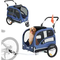 Sweiko Hundeanhänger 45 kg 2in1 Fahrradanhänger Kohlenstoffstahl + 600D Oxford-Gewebe + PP faltbar 1440 x 725 x 845 mm als Anhänger 1320 x 725 x 920 mm als Kinderwagen Hundebuggy Jogger Anhänger Blau