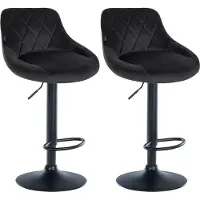 DELUKE 2er Set Barhocker FALON - Samt Schwarz 46x49x83 cm Schwarz | Barstuhl Mit Lehne Drehbar Tresenhocker Tresenstuhl Kneipenhocker Kneipenstuhl