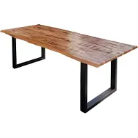 Casa Massiva Esstisch Darwin 200 x 100 cm, Mangoholz massiv, lackiert & naturfarben, Baumkantentisch mit Metallgestell in Mattschwarz, echte Baumkante, 26 mm