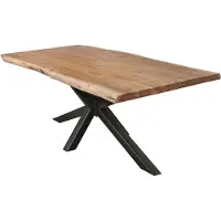 Casa Massiva Esstisch 220 x 100 cm Cali, Baumkantentisch naturfarben, Akazienholz massiv, Spider-Gestell aus Metall Schwarz, aufgedoppelte Kanten 25+25 mm