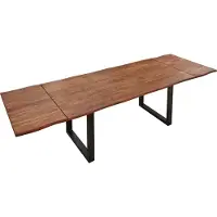 Casa Massiva Baumkantentisch 140 (220) x 90 cm Norina, Akazienholz massiv & nougatfarben lackiert, Esszimmertisch inkl. 2 Ansteckplatten, echte Baumkante, Esstisch mit U-Metallgestell in Schwarz