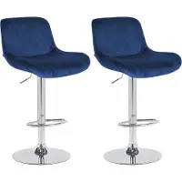 CLP 2er Set Barhocker Solon Chrom höhenverstellbar und drehbar mit Rückenlehne blau Material Samt