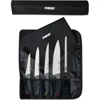 Pirge PRGE Gastro Profi Messerset mit Tasche 6 Stück - Griff mit Farbeinsatz - Profi Kochmesser Set - Edelstahl Profi Küchenmesser Set - Messer Set Scharf