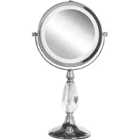 Beliani Schminkspiegel Silber Eisen rund doppelseitig drehbar mit LED Licht Ständer 5-fach Vergrößerung Modern Kosmetikspiegel Tischspiegel