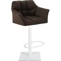 DELUKE Barhocker SIHAR - Stoff Braun 64x45x88 cm Weiß | Barstuhl Höhenverstellbar Mit Lehne Drehbar Tresenhocker Tresenstuhl Kneipenhocker Kneipenstuhl