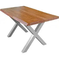 Casa Massiva Baumkantentisch Cali 140 x 80 cm, Akazienholz massiv nussbaumfarben, 50 mm Tischplatte, Esstisch mit X-Metallgestell Silber, Industrial-Design