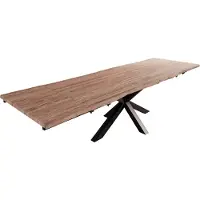 Casa Massiva Baumkantentisch 220 (320) x 100 cm Janosh, Akazienholz massiv & stonefarben, Esstisch inkl. 2 Ansteckplatten 50 x 100 cm, echte Baumkante, Spider-Metallgestell in Schwarz