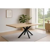 Casa Massiva Esstisch Harley | 180 x 90 cm | Akazienholz massiv | Farbe: Natur lackiert | echte Baumkante | Spider-Gestell Metall Schwarz | pflegeleichter Baumkantentisch/Esszimmertisch/Küchentisch