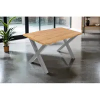 Casa Massiva Esstisch Josy | 120 x 80 cm | Holz Wildeiche-Optik | X-Gestell Metall Silber | 40 mm Tischplatte mit Baumkante | Tisch für Esszimmer & Küche