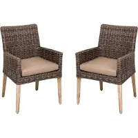 DELUKE Gartenstuhl 2er Set TROMSO mit Auflage - Akazie, Pfefferbraun | Relaxsessel Wetterfest Gartenstühle Outdoor