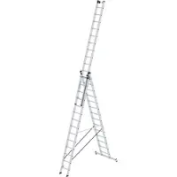 Proregal Sprossen-Mehrzweckleiter 3-teilig mit nivello-Traverse und Wandlaufrollen 3x14 Sprossen