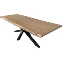 Casa Massiva Esstisch 260 x 100 cm Cali, Baumkantentisch naturfarben, Akazienholz massiv, Spider-Gestell aus Metall Schwarz, aufgedoppelte Kanten 25+25 mm