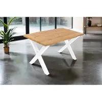 Casa Massiva Esstisch Josy | 140 x 80 cm | Holz Wildeiche-Optik | X-Gestell Metall weiß | 40 mm Tischplatte mit Baumkante | Tisch für Esszimmer & Küche