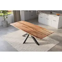 Casa Massiva Baumkantentisch 280 x 100 cm Polly, Epoxidharz-Adern in Schwarz, Akazienholz massiv + naturfarben, Esstisch mit Spider-Eisengestell Schwarz, Tischplatte 26 mm, echte Baumkante