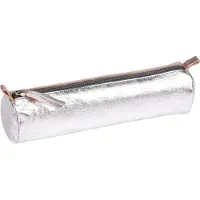 Clairefontaine 4x Schlampermäppchen Leder Cuirisé rund Ø5,5x22cm Silber 8688C