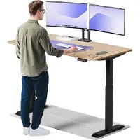 Desktronic HomeOne Elektrisch höhenverstellbarer Schreibtisch 160x80cm Bambus/Schwarz mit Memory-Funktion, Anti-Kollisions Technologie, USB-A und USB-C-Ladeanschlüssen