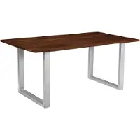 Casa Massiva Esszimmertisch 100 x 70 cm Insa, echte Baumkante, Akazienholz nussbaumfarben, massiver Baumkantentisch mit U-Gestell Silber