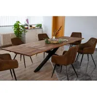Casa Massiva Baumkantentisch 140 (220) x 90 cm Jannik, Akazienholz massiv & nougatfarben, Esstisch inkl. 2 Ansteckplatten 40 x 90 cm, echte Baumkante, Spider-Metallgestell in Schwarz