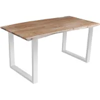 Casa Massiva Esszimmertisch 180x90 cm Quinn, echte Baumkante, eichefarben, massiver Esstisch aus Akazienholz, Metallbeine Silber, Baumkantentisch