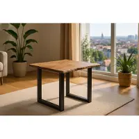 Casa Massiva Esszimmertisch 90x90 cm Laurina, Baumkantentisch aus Akazienholz, massiv + stonefarben, U-Metallgestell Schwarz, Esstisch mit echter Baumkante