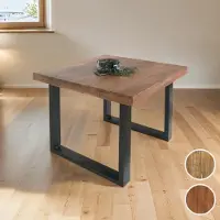 Casa Massiva Esstisch 80 x 80 cm Rio, Esszimmertisch nussbaumfarben, Akazienholz massiv, U-Gestell aus Metall Schwarz, gerade Kanten