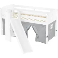 Erst-Holz Schönes Spielbett für Kinder mit Rutsche 90x200 Kiefer weiß V-60.21W-09mit Vorhang grau