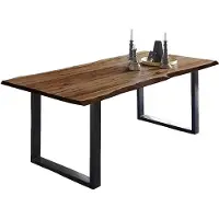 Casa Massiva Baumkantentisch 220x100 cm Mephisto, Akazienholz massiv + nussbaumfarben lackiert, Esstisch mit schwarz lackiertem U-Gestell, Esszimmertisch/Holztisch, Tischplatte 26 mm
