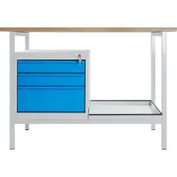 Proregal Werkbank Light Rhino mit Ablagefach + 3 Schubladen | HxBxT 82,5x120x60cm | Traglast 300kg | Lichtgrau/Lichtblau