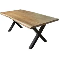 Casa Massiva Baumkantentisch Cali 220 x 100 cm, Akazienholz massiv naturfarben, 50 mm Tischplatte, Esstisch mit X-Metallgestell Schwarz, Industrial-Design