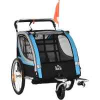 Welikera Kinderanhänger, Kinderwagen, 5-Punkt-Sicherheitsgurt, Universalkupplung, Stahl, Blau, 142 x 75 x 101 cm