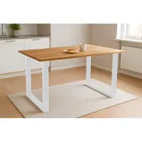 Casa Massiva Esstisch Salvador | 180 x 90 cm | Eiche massiv + geölt | Baumkante | U-Gestell Metall Weiß | pflegeleichter Esszimmertisch/Küchentisch/Eichenholz-Tisch/Holztisch aus Wildeiche