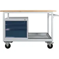 Proregal Mobile Werkbank Light Rhino mit Ablagefach + 3 Schubladen | HxBxT 85x130x60cm | 2 Lenkrollen (mit Bremse) und 2 Bockrollen | Traglast 300kg | Lichtgrau/Anthrazitgrau