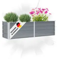 DELUKE Hochbeet für Garten OSKAR Grau | 160x40x45cm | Verzinkter Stahl | Wetterfest | Gartenbeet Kräuterbeet Blumenbeet Beet hoch Frühbeet für Garten Gemüsebeet