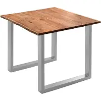 Casa Massiva Esszimmertisch 90x90 cm Quinn, echte Baumkante, nussbaumfarben, massiver Esstisch aus Akazienholz, Metallbeine Silber, Baumkantentisch