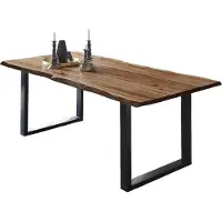 Casa Massiva Esszimmertisch 120x80 cm ULM, Baumkantentisch naturfarben, Akazienholz massiv, U-Gestell aus Metall schwarz
