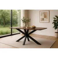 Casa Massiva Esstisch Roberto | 180 x 90 cm | Akazienholz massiv & kastanienfarbig | Schweizer Kante & abgerundete Ecken | Spider-Gestell Metall Schwarz