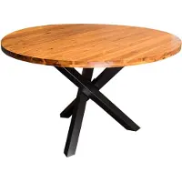 Casa Massiva Runder Esszimmertisch 120 cm Isabella, Esstisch cognacfarben, Akazienholz massiv, Sternfuß aus Metall Schwarz, aufgedoppelte Tischplatte 35 mm