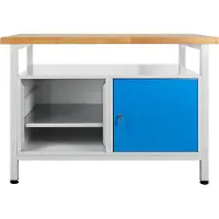 Proregal Werkbank Rhino mit Ablagefläche + 1 Tür + Regalteil | HxBxT 84x120x60cm | Traglast 300kg | Lichtgrau/Lichtblau