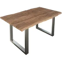 Casa Massiva Esszimmertisch 180x90 cm Lauren, Baumkantentisch aus Akazienholz, massiv + stonefarben, U-Metallgestell Silber, Esstisch mit echter Baumkante