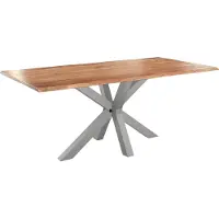 Casa Massiva Baumkantentisch 200 x 100 cm Spyro, Akazienholz naturfarben & massiv, Esszimmertisch mit silbernem Spider-Metallgestell, Platte 26 mm