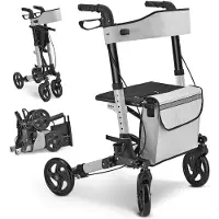Juskys Rollator Vital faltbar, leicht, höhenverstellbar - Sitz, Tasche - Grau