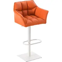 DELUKE Barhocker SIHAR - Kunstleder Orange 64x45x88 cm Weiß | Barstuhl Höhenverstellbar Mit Lehne Drehbar Tresenhocker Tresenstuhl Kneipenhocker Kneipenstuhl