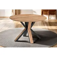 Casa Massiva Runder Esstisch 105 cm Kimberly, Akazienholz naturfarben + massiv, Esszimmertisch mit Schweizer Kante, Spider-Gestell Metall Schwarz/Holz außen, pflegeleichter Holztisch