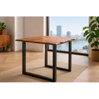 Casa Massiva Esszimmertisch 90x90 cm Laurina, Baumkantentisch aus Akazienholz, massiv + nougatfarben, U-Metallgestell Schwarz, Esstisch mit echter Baumkante