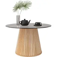 ML-Design Couchtisch mit Glasplatte 80x80x50cm Holz-Optik Braun Runder Wohnzimmertisch Beistelltisch ideal für Wohnzimmer Sofatisch für Tee und Kaffee
